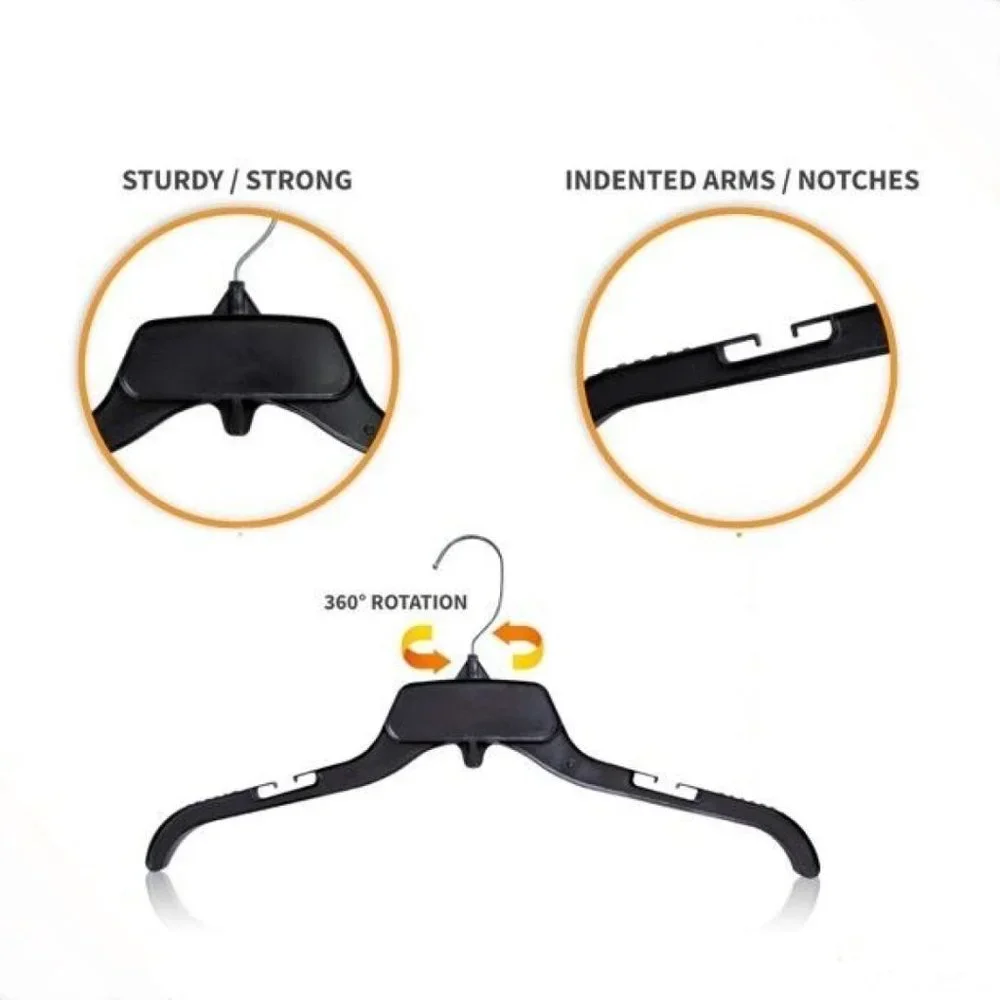 Plastic Utility Hangers Curved Notched Black 17 Inch 25 Pcs